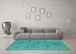 Machine Washable Oriental Turquoise Industrial Area Rugs in a Living Room,, wshurb2447turq