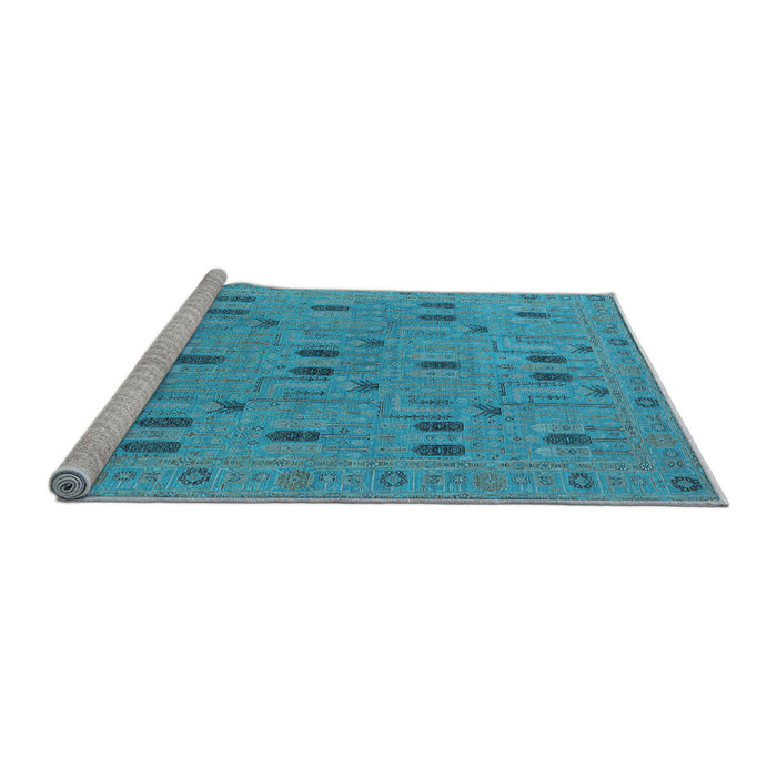 Sideview of Machine Washable Oriental Light Blue Industrial Rug, wshurb2447lblu