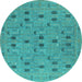 Round Machine Washable Oriental Turquoise Industrial Area Rugs, wshurb2447turq