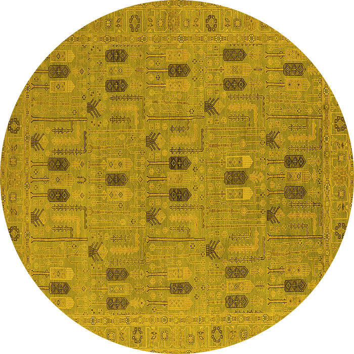 Round Oriental Yellow Industrial Rug, urb2447yw