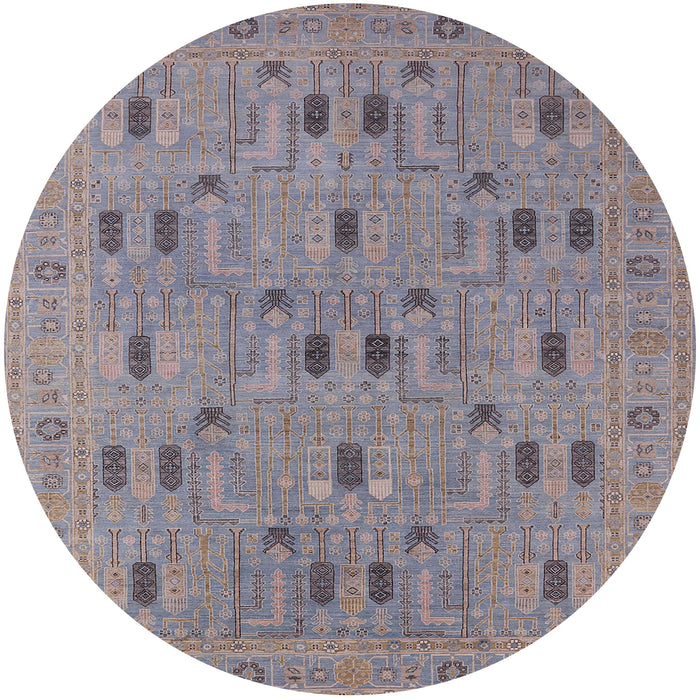 Round Mid-Century Modern Mauve Taupe Purple Oriental Rug, urb2447