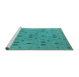 Sideview of Machine Washable Oriental Turquoise Industrial Area Rugs, wshurb2447turq