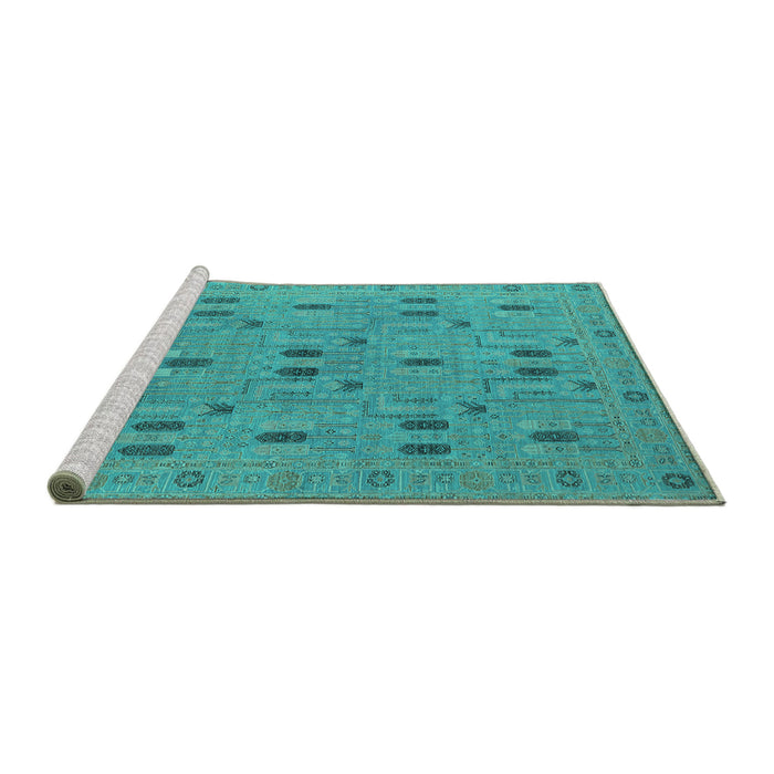 Sideview of Machine Washable Oriental Turquoise Industrial Area Rugs, wshurb2447turq