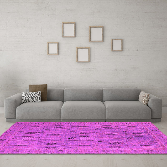 Machine Washable Oriental Pink Industrial Rug in a Living Room, wshurb2447pnk