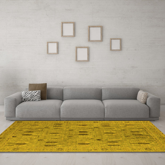 Machine Washable Oriental Yellow Industrial Rug in a Living Room, wshurb2447yw