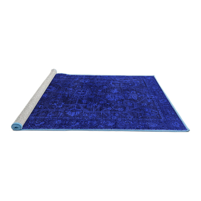 Sideview of Machine Washable Persian Blue Bohemian Rug, wshurb2448blu