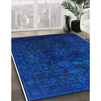 Mid-Century Modern Denim Dark Blue Persian Rug, urb2448