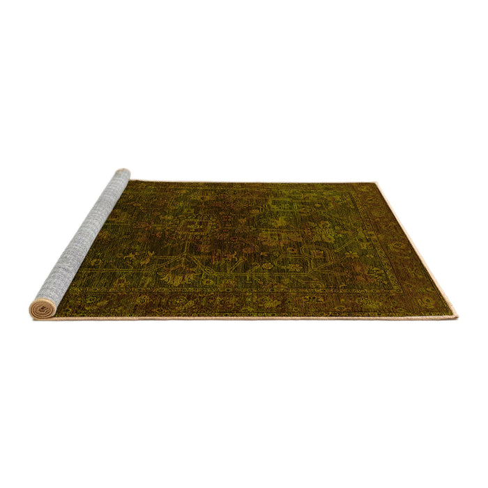 Sideview of Machine Washable Persian Yellow Bohemian Rug, wshurb2448yw