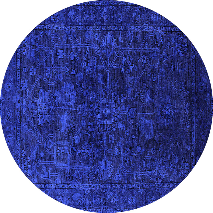 Round Machine Washable Persian Blue Bohemian Rug, wshurb2448blu