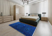 Mid-Century Modern Denim Dark Blue Persian Rug in a Bedroom, urb2448