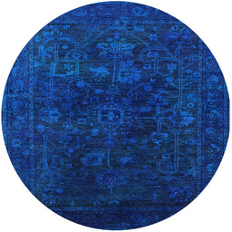 Round Mid-Century Modern Denim Dark Blue Persian Rug, urb2448