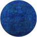 Round Mid-Century Modern Denim Dark Blue Persian Rug, urb2448