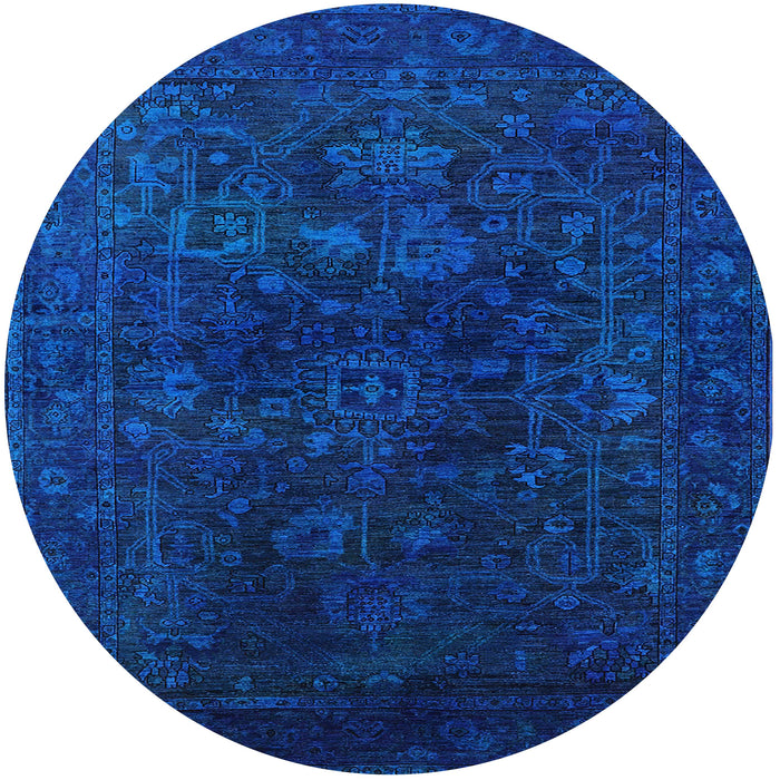 Round Machine Washable Industrial Modern Denim Dark Blue Rug, wshurb2448