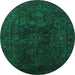 Round Machine Washable Persian Green Bohemian Area Rugs, wshurb2448grn