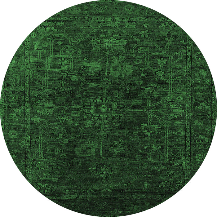 Round Machine Washable Persian Emerald Green Bohemian Area Rugs, wshurb2448emgrn