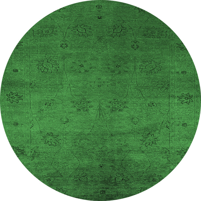 Round Machine Washable Oriental Emerald Green Industrial Area Rugs, wshurb2449emgrn