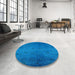 Round Machine Washable Industrial Modern Deep Sky Blue Rug in a Office, wshurb2449