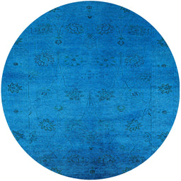 Round Mid-Century Modern Deep Sky Blue Oriental Rug, urb2449