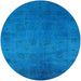 Round Mid-Century Modern Deep Sky Blue Oriental Rug, urb2449