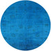 Round Machine Washable Industrial Modern Deep Sky Blue Rug, wshurb2449