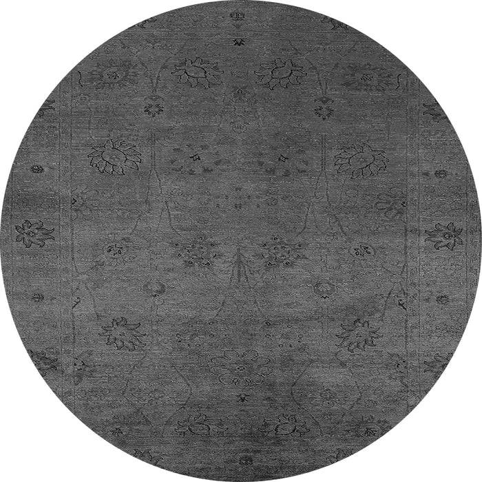 Round Machine Washable Oriental Gray Industrial Rug, wshurb2449gry
