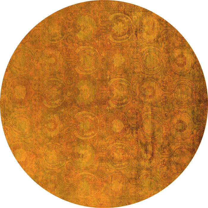 Round Machine Washable Oriental Yellow Industrial Rug, wshurb2450yw