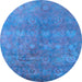 Round Machine Washable Oriental Light Blue Industrial Rug, wshurb2450lblu