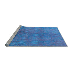 Sideview of Machine Washable Oriental Light Blue Industrial Rug, wshurb2450lblu