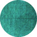 Round Machine Washable Oriental Turquoise Industrial Area Rugs, wshurb2451turq