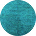 Round Machine Washable Oriental Light Blue Industrial Rug, wshurb2451lblu