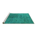Sideview of Machine Washable Oriental Turquoise Industrial Area Rugs, wshurb2451turq
