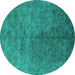 Round Oriental Turquoise Industrial Rug, urb2451turq