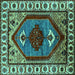 Square Machine Washable Oriental Turquoise Industrial Area Rugs, wshurb2452turq