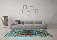 Machine Washable Oriental Light Blue Industrial Rug, wshurb2452lblu