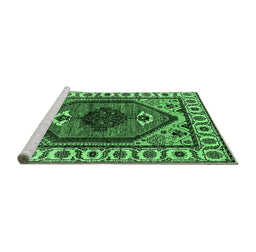 Sideview of Machine Washable Oriental Emerald Green Industrial Area Rugs, wshurb2452emgrn