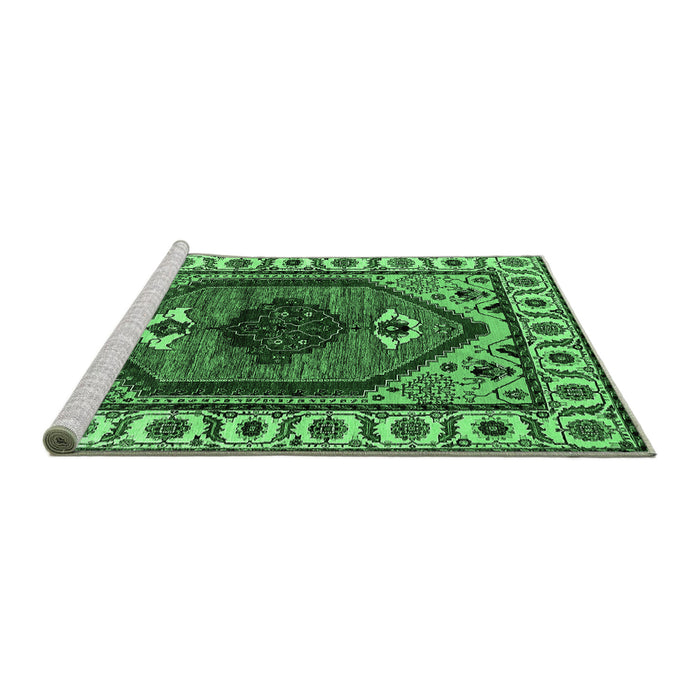 Sideview of Machine Washable Oriental Emerald Green Industrial Area Rugs, wshurb2452emgrn