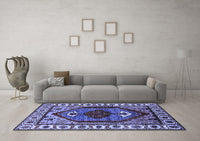 Machine Washable Oriental Blue Industrial Rug, wshurb2452blu