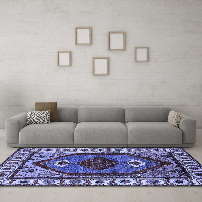 Machine Washable Oriental Blue Industrial Rug in a Living Room, wshurb2452blu