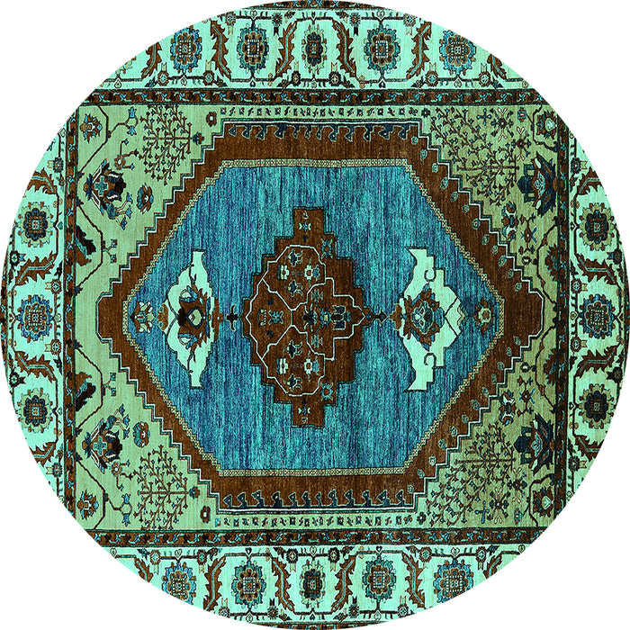 Round Machine Washable Oriental Turquoise Industrial Area Rugs, wshurb2452turq