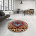 Round Mid-Century Modern Camel Brown Oriental Rug in a Office, urb2452