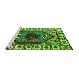 Sideview of Machine Washable Oriental Green Industrial Area Rugs, wshurb2452grn