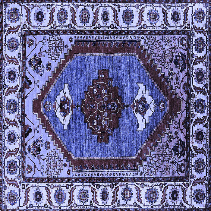 Square Machine Washable Oriental Blue Industrial Rug, wshurb2452blu