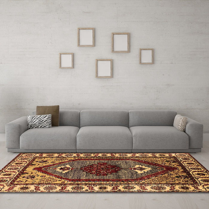 Machine Washable Oriental Brown Industrial Rug in a Living Room,, wshurb2452brn