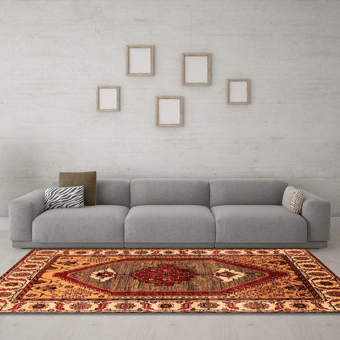Machine Washable Oriental Orange Industrial Area Rugs in a Living Room, wshurb2452org
