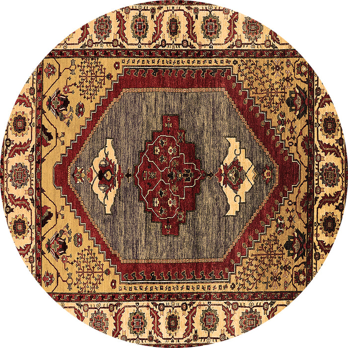 Round Machine Washable Oriental Brown Industrial Rug, wshurb2452brn