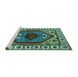 Sideview of Machine Washable Oriental Turquoise Industrial Area Rugs, wshurb2452turq