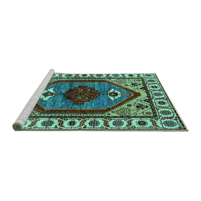 Sideview of Machine Washable Oriental Turquoise Industrial Area Rugs, wshurb2452turq