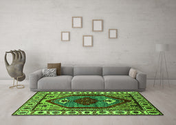 Machine Washable Oriental Green Industrial Area Rugs in a Living Room,, wshurb2452grn