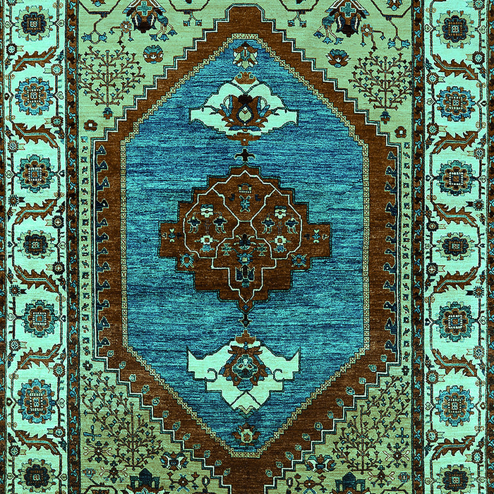 Machine Washable Oriental Turquoise Industrial Area Rugs, wshurb2452turq