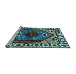 Sideview of Machine Washable Oriental Light Blue Industrial Rug, wshurb2452lblu